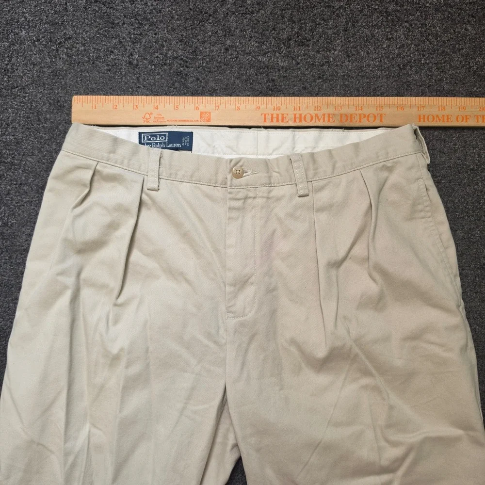 Polo Ralph Lauren Ethan Pants Khaki Tan Mens 34x29 Pleated‎ Front Cotton Chinos